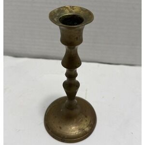 Vintage Brass Candlestick Holder Round Base Made in India 5.75" Tall‎